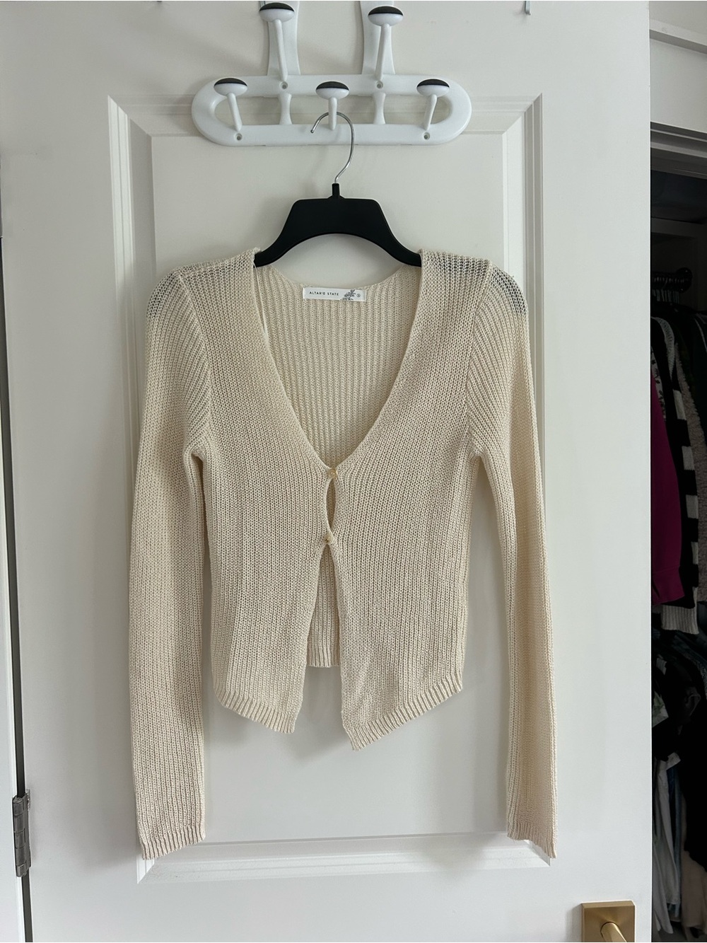 Altar'd State Cream V-Neck Button-Front Knit Sweater
